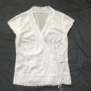 Zara white cotton sleeveless wrap blouse top Small